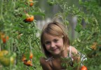 Enfant dans un potager